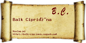 Balk Cipriána névjegykártya